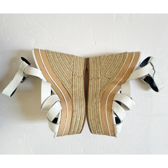 Ralph Lauren Purple Label Erin Espadrille Wedge Platform White Leather 37.5 - Picture 5 of 16